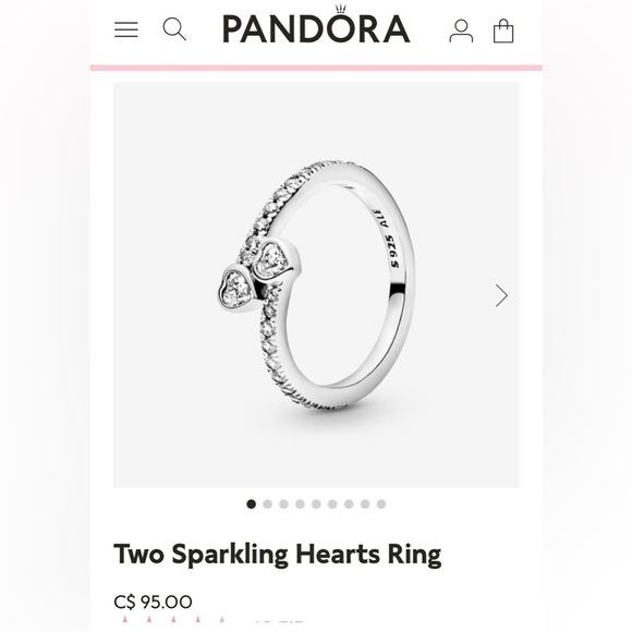 Two Sparkling Hearts Ring 7.5 - Picture 2 of 9